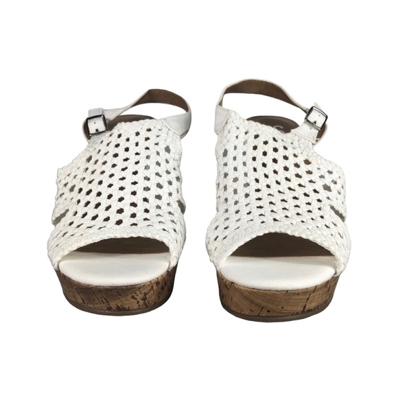 SO TAFFY White Woven Cut Out Slip On Platform Wedge Sandals - Picture 5 of 12
